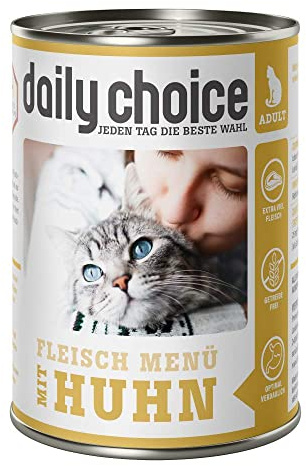 DAILY CHOICE – Huhn | Nassfutter mit natürlichen Zutaten und wertvollen Superfoods für ausgewachsene Katzen. Getreidefreies Alleinfutter ohne Zusatzstoffe in der Dose | 12x400g Huhn