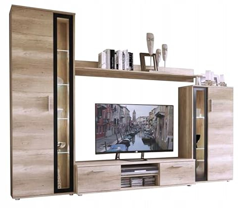 MEBLE KRYSPOL Wohnwand Bentley - Modern Möbel Set - Sideboard, Schrankwand, Regal Eiche, TV Schrank, Mehrzweckschrank für Wohnzimmer