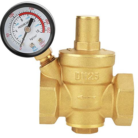Druckminderer Wasser, 1 Zoll DN25 Messing Druckregelventil, Druckregelventil mit Manometer, Einstellbare Wassersteuerung for Haushalt, Bad, Küche
