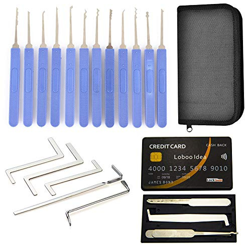 Loboo Idea Praxis Dietrich-Set, 22-teilig, professionelle Doppel-Messgeräte-Edelstahl-Plektren, Taschen-Multitool, Lockpicking-Werkzeug-Set für Lockpick und Anfänger