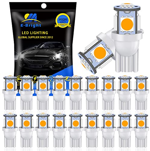 YM E-Bright 20-Pack 194 Led Light 5050 5-SMD T10 194 168 W5W 2825 LED Bulb For Car Interior Dome Map Trunk Light Clearance Dashboard Bulb License Plate Light, Warm White, DC 12V