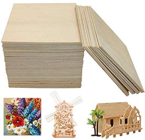 OWLKELA 40 Pieces 10x10x0.2cm Basswood Sheets, Rectangle Blank Wooden, Wooden Cutouts for Crafts, Great for Wood Burning and Laser Projects, Arts and Crafts, Wood Engraving