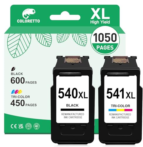 COLORETTO PG-540 CL-541 Cartouche pour Canon 540 541 Pixma TS5150 MG3650s MG3650 MG3600 TS5151 MX475 TS5100 MG4250 MG3550 MG3250 MG2200 MX470 MG3255 540XL 541XL Cartouche Encre pour Canon 540 541 XL