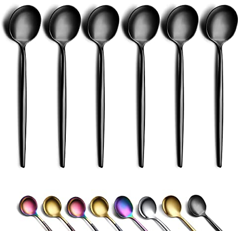 Berglander Black Kaffeelöffel 6er Set, Edelstahl Titan Schwarz Überzug Kleine Mini Demitasse Espresso Mocca Latte Löffel Besteck, Teelöffel Dessert Zuckerlöffel Geschirrspüler Sicher