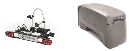 Westfalia BC 60 Fahrradträger für die Anhängerkupplung - Zusammenklappbarer Kupplungsträger für 2 Fahrräder & Transportbox für Fahrradträger - Praktische Gepäckbox - Heckbox mit 200 l Fassungsvermögen