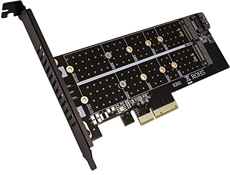 Combrite Dual M.2 SSD to PCI-E 4x Adapter Card 2x M.2 PCIe to PCIe 3.0 x4 / SATA III Adapter - Support B-Key M-Key M.2 PCIe NVMe/AHCI SSD 22110, 2280, 2260, 2242, 2230
