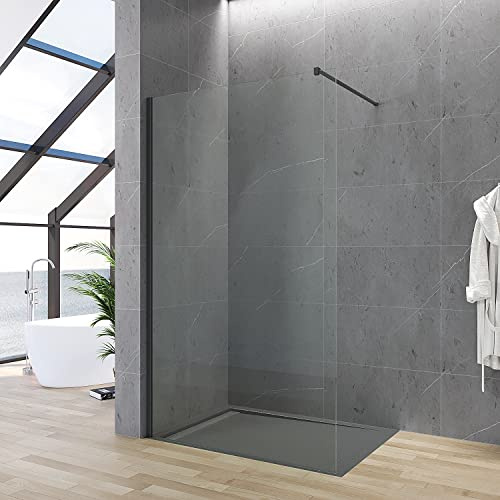 Walkin Dusche Duschabtrennung schwarz 120x200 cm Begehbare Duschwand Glas bodengleich Glasduschwand Glastrennwand barrierefrei behindertengerecht Sicherheitsglas 8 mm Lotus-Effekt NANO Beschichtung