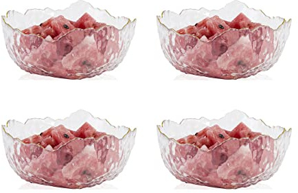 Eden & Willow E&W Wavy Gold Edge Glass Serving Bowls, Dishes for Salad, Fruits and Desserts (4, Large)
