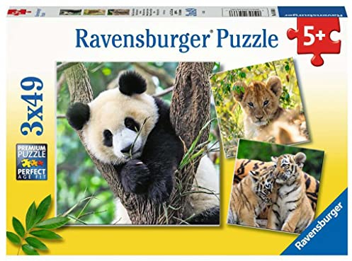 Ravensburger Kinderpuzzle - 05666 Panda, Tiger und Löwe - 3x49 Teile Puzzle für Kinder ab 5 Jahren