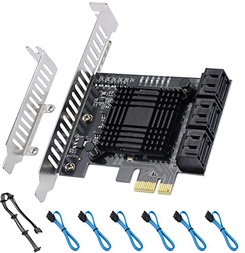 ACTIMED 6 Ports SATA, Carte contrôleur PCIE SATA 6 Gbps, contrôleur SATA 3.0, livré avec 6 câbles de données SATA, Support PCI Express Card 6 appareils SATA 3.0, Support Windows, Mac, Linux.