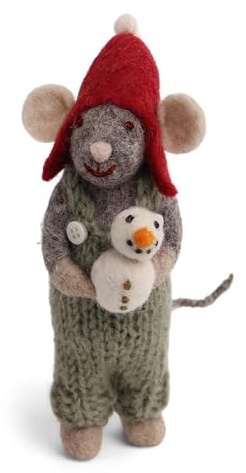 Weihnachtsanhänger Baumschmuck Maus mit Latzhose und Schneemann