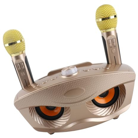 Karaoke-Lautsprechermaschine, Heim-KTV-Karaoke-Lautsprecher mit Zwei Mikrofonen für Familie KTV, für/Speicherkarte/AUX/U-Festplatte/mit Karaoke-Modus (Gold)