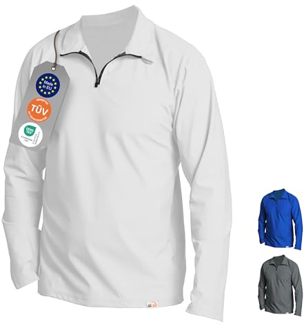 iQ-UV Shirt für Herren Langarm mit Reißverschluss Weiß L – Rashguard für Männer mit Sonnenschutz für Aktiv- und Wassersport – Schwimmshirt – Atmungsaktiv und schnelltrocknend