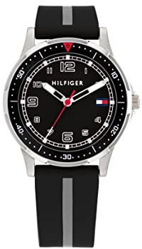 Tommy Hilfiger Montre à Mouvement à Quartz Trois Aiguilles pour la Jeunesse avec Bracelet en Silicone Noir - 1720034