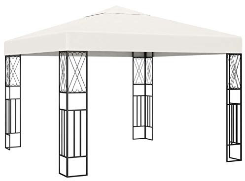 Homgoday Gazebo 3x3 m Crema in Tessuto, Gazebo da Giardino, Gazebo Ombrellone da Giardino Spiaggia Pesca Esterno Antivento per Arredo Giardino Terrazzo Ambienti