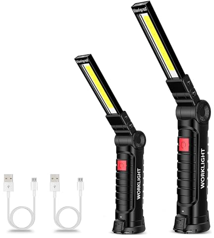 MODOAO LED Luce di lavoro, USB ricaricabile torcia luminosa con 5 modalità di luce, torcia portatile COB LED lampada di ispezione, con base magnetica e gancio per emergenza (grande + piccoli)