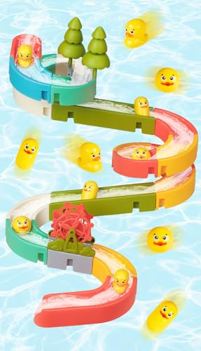 SOCBTNSO 38 PCS Duck Slide Toys, Bath Toys for Kids Ages 4-8, DIY Building Kit for Ages 5-7, Bathtub Time Birthday Gifts for Toddler 3 + Year Old