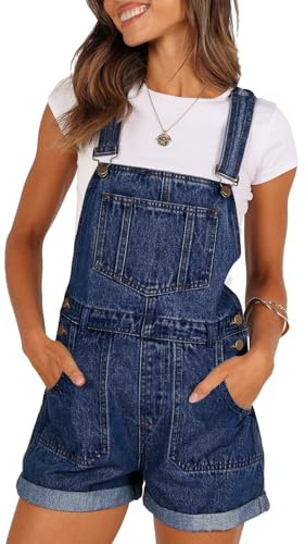 Sovoyontee Damen Jean Shortalls Klassische Verstellbare Träger Denim Bib Overalls Shorts Strampler Sommer Jumpsuits Blau L