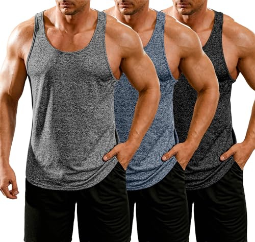 COOFANDY Sport Unterhemd Herren 3er Pack Ärmellose Tank Top Herren Gym Unterhemden Männer Tanktops Fitness Workout Muskelshirts Schwarz/Dunkelblau/Grau L