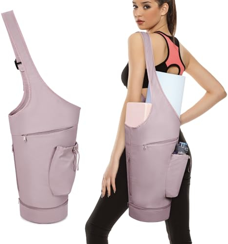 sportsnew Yogatasche mit Grosser Öffnung Yogamatte Tasche mit Nassfach und Flaschentasche Damen Verstellbarer Schultergurt Yoga Tasche für Pilates, Rosa (Patent Angemeldet)