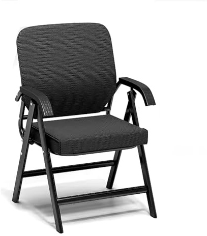 Bekväm Hopfällbar Stol, Ergonomisk Kontorsstol med Dyna och Ryggstöd, Multifunktionell Hopfällbar Stol, Hem, Kontor, Utomhus (Color : Black)