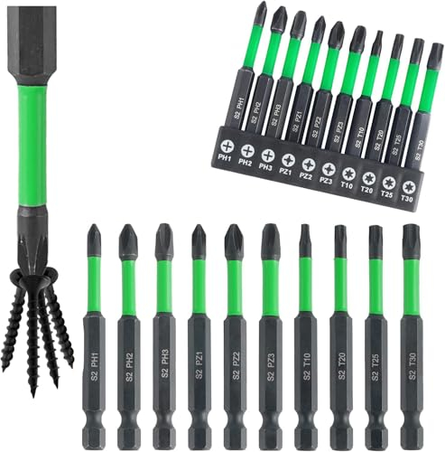10 pezzi Cacciaviti Professionali,70mm Bit Avvitamento Cacciavite per Viti,Inserti per Avvitatore Professionali Attacco Esagonale 1/4,perAvvitatore Elettrico(PH1-3+PZ1-3+T10,20,25,30)