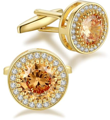 Gemelos de Cristal Con Circonita Cúbica Adornados en Oro Con Diamantes Brillantes para Hombre, Boda, Novio, Padrino
