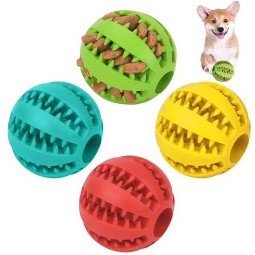 flintronic 4 Stück Hundeball, Naturgummi Hundespielzeug mit Minzgeschmack Ø 5cm, Kauspielzeug aus Naturgummi, Hundezahn Reinigungs Spielzeugball, interaktives Hundespielzeug für Große & Kleine Hunde