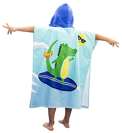 RORPOIR Junge Mädchen Badetuch Mit Kapuze Cartoon Dino Motiv Großes Schnell Trocknendes Badeponcho Handtuch Weich Saugfähig Strand Schwimmtuch Für Jungen Und Mädchen