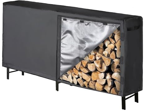 ISOISL Großes Kaminholzregal mit wasserdichter Abdeckung Feuerholzregal Metall Schwarz 244x34.5x124cm Brennholzregal für Innen- und Außenbereich Wetterfest