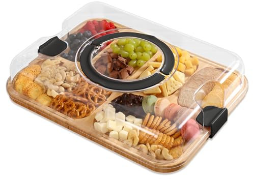 KHINYA Schneidebrett - Wurstbretter mit Deckel - Tragbare Schneidebretter für Küche, Bambus-Käsebrett für Snacks, Wurstwaren (Schwarz)