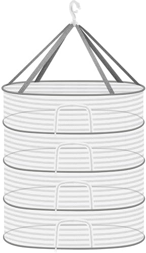 Coopache Colgar Red de Secado de Hierbas Ropa Plantas Marihuana Alimentos Pequeña Pescado Malla con Gancho en Forma de S y Bolsa de Almacenamiento (Blanco-4 Capas)