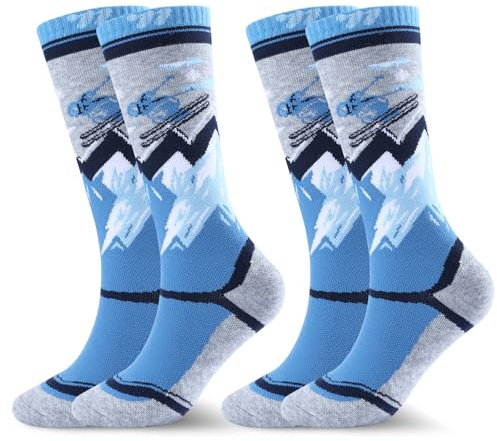 West Biking Skisocken Kinder - 2 Paar Dicke Thermosocken Kinder, Merinowolle Warme Socken Kinder für Kaltes Wetter Skifahren und Wandern, Winter Funktionssocken Kinder für 6-15 Jahre