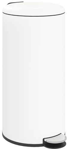 HOMCOM Cubo de Basura para Cocina 30L Papelera de Cocina con Pedal Tapa de Cierre Suave y Cubo Extraíble para Dormitorio Oficina Estudio Salón Crema