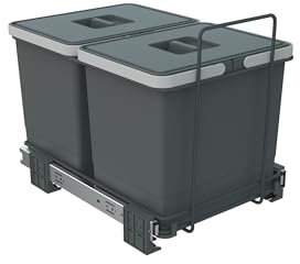 Handle & Home 400mm Grey Cabinet Bin Base Mounted 2 x 15L Integrated Pull Out Waste Recycling