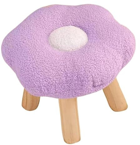 Wooden Flower Stool Ottoman with Padded Footrest for Living Room Bedroom Home Decor