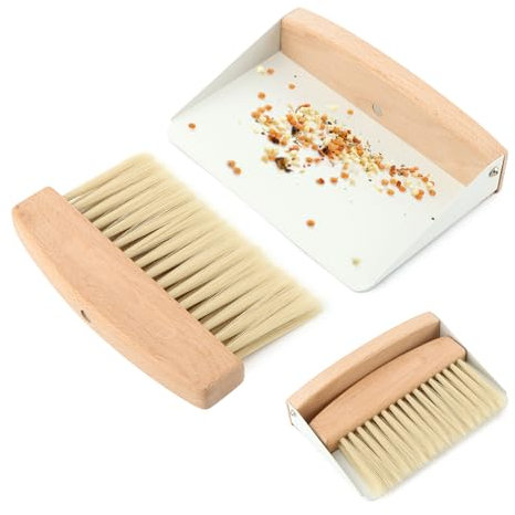 Mini-Kehrschaufel und Besen, kleine Kehrschaufel und Besen aus Buchenholz, tragbarer Reinigungsbesen mit Kehrschaufel, Kombi-Set mit natürlichem Sisal