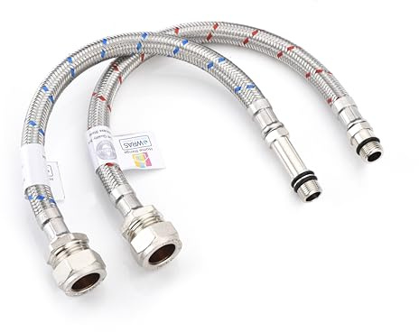 Home Range Pair of M12 x 15mm BSP (300mm) Flex Connectors | WRAS Approved | Leak Proof Braided Stainless Steel Flexible Hose for Bath Taps | Pair, 10 Bar Pressure, Max 90°C | Durable Plumbing Solution