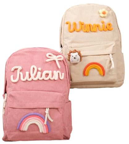 Tivhelrf Zaino personalizzato in velluto a coste, zaino casual per bambini, zaino leggero da viaggio, borsa da libro scolastica personalizzata con nome, Rosa, Large, Casual