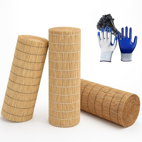Valla De Caña Natural para Jardín – Pantalla De Privacidad Exterior, Rollo De Bambú 1x5m 3x6m 5x10m Fácil Instalación(Carbonized Black Line)