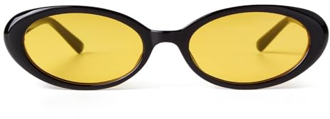 Laurinny Gafas de sol vintage ovaladas de los 90, gafas de sol retro ovaladas para hombres y mujeres, gafas de sol modernas, negro/amarillo