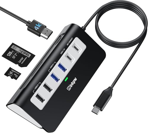 Intpw USB C Hub,9-IN-1 USB Hub 3.0 with Lable 3.28FT,4K HDMI, 2USB-A 3.0, PD 100W, 2USB-A 2.0, USB-C 3.0, SD/TF, Aluminium Docking Station for iPhone16 MacBook Air/Pro/Laptop/Mac OS/Windows