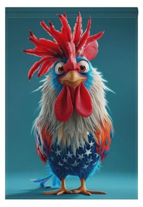 Drapeau 3D de dessin animé mignon rouge blanc et bleu coq drapeaux de jardin extérieur joyeux noël bannière pour décoration extérieure 28 x 40 cm double face