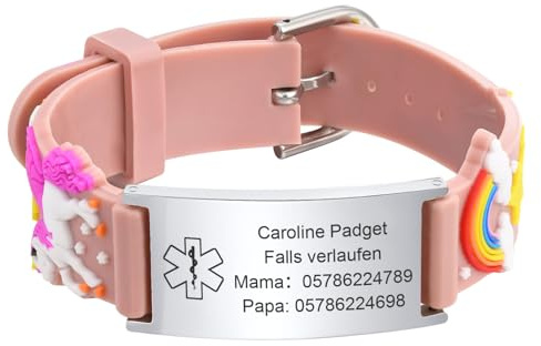 Personalisiert Notfallarmband SOS Armband Kinder - Wasserfest Silikon Anti Verloren Identifikation Kinderarmband Gravur mit Name Telefonnummer, Personalisierbares Medizinisches ID Armband für Kinder