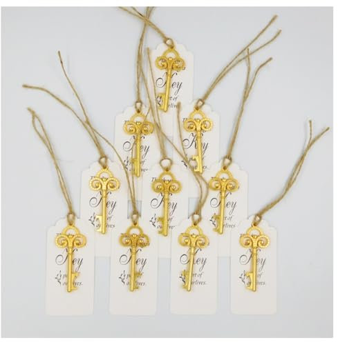 Hrlace Abrebotellas de llaves para regalos para bodas vintage llaveros rústicos abrebotellas con tarjetas y cuerdas para invitados boda fiesta accesorios oro 20 unidades