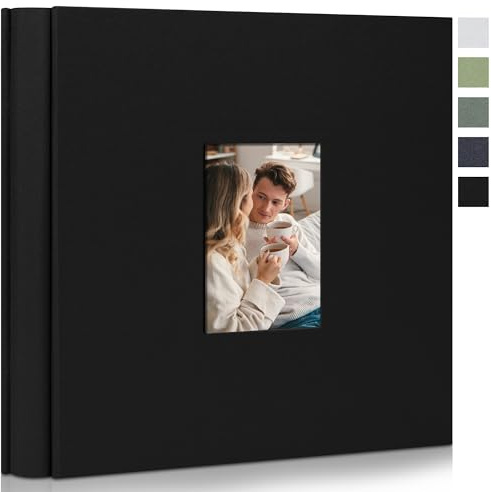 Remowith Álbum de Fotos 10x15 con 600 Bolsillos Cubierta de Lino con Ventana Frontal Libro Grande de Fotos para Viajes en Familia Bodas y Recuerdos Organizador de Recuerdos, Negro