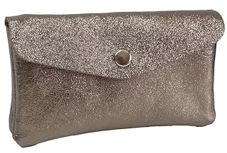 Generico Portefeuille élégant en cuir métallisé, fermeture à bouton, taupe, Medio, Élégant