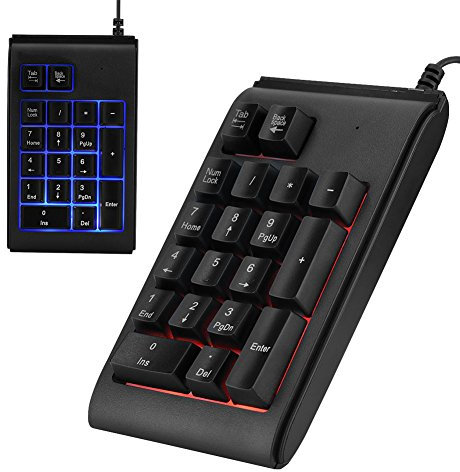 TICFOX Mini teclado numérico USB, teclado con cable de 19 teclas, sensación de teclas mecánicas, función de iluminación, color negro