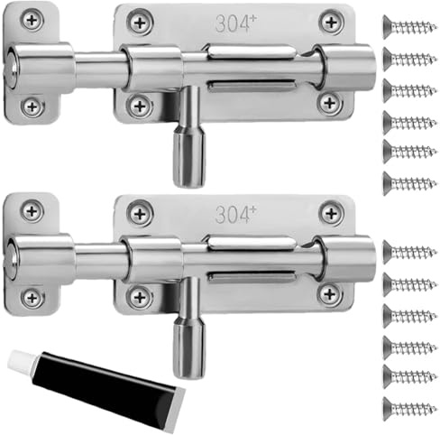 WUBAYI Türriegel aus Edelstahl, klein, für Badezimmer/Schuppen/Schlafzimmer, 10,2 cm, Silber, 2 Stück