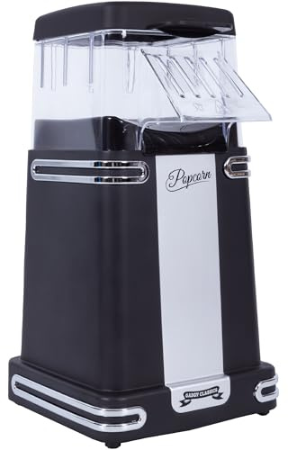 Gadgy Hot Air Popcorn Maker – Retro Oil-Free Popcorn Machine for Healthy Snacks – Fat-Free, Quick & Easy – Portable Pop Corn Maker for Home & Parties – Black Machine